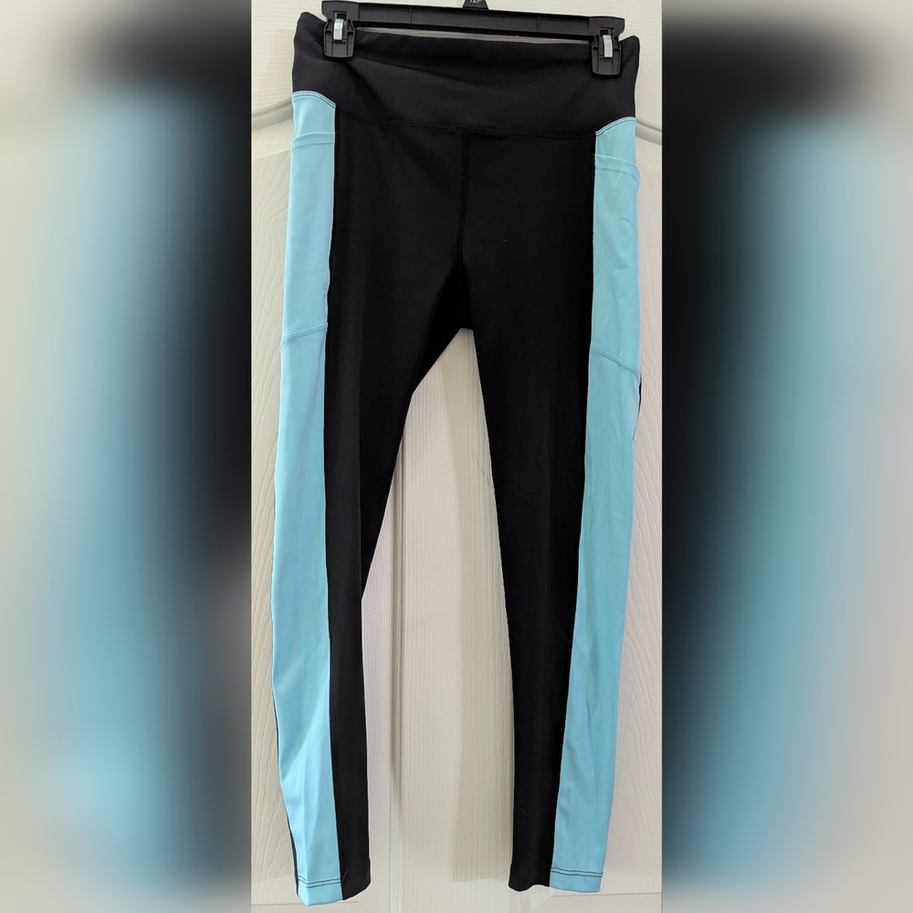LuLaRoe Rise Black and Light Blue Colorblock Joggers